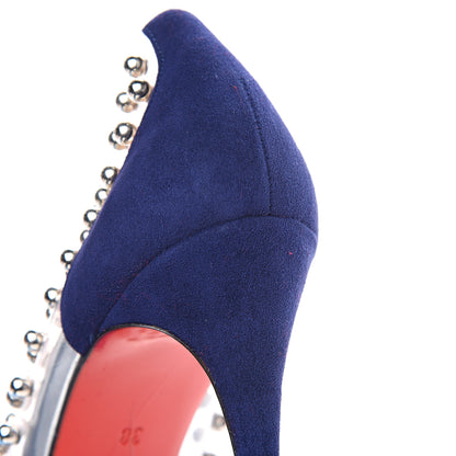 Christian Louboutin Suede Patent Studded Bille et Boule 100 Pumps 38 Navy 8 of 8