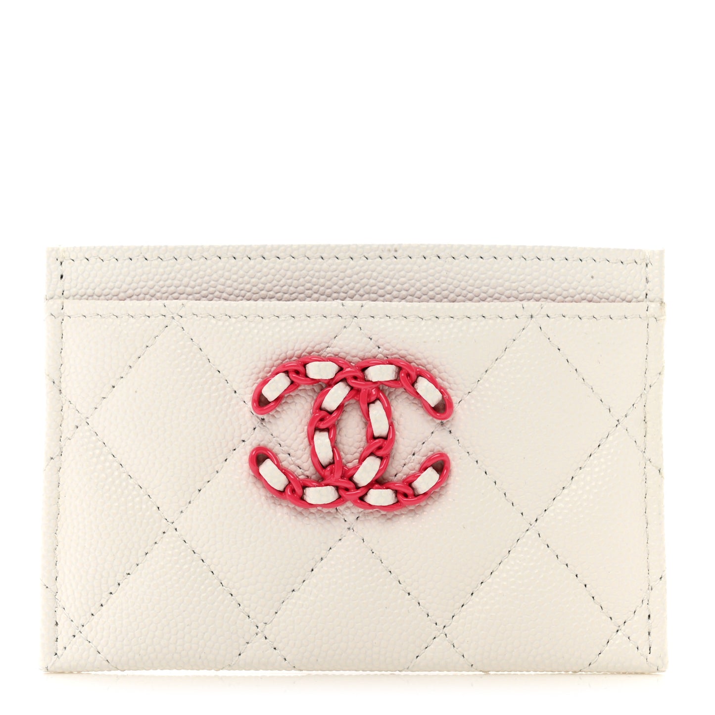 Caviar Quilted Chanel 19 Card Holder White Pink