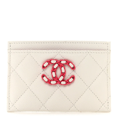 Chanel Caviar Quilted Chanel 19 Card Holder White Pink 1 of 9