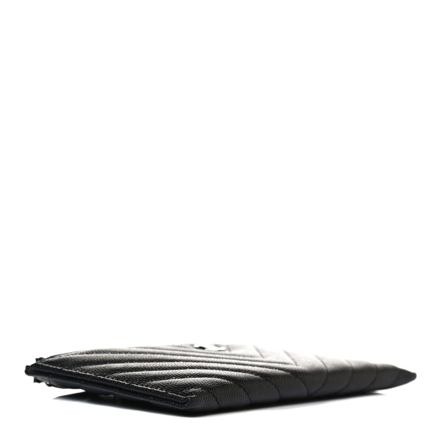 Caviar Chevron Quilted Zip Pouch Black