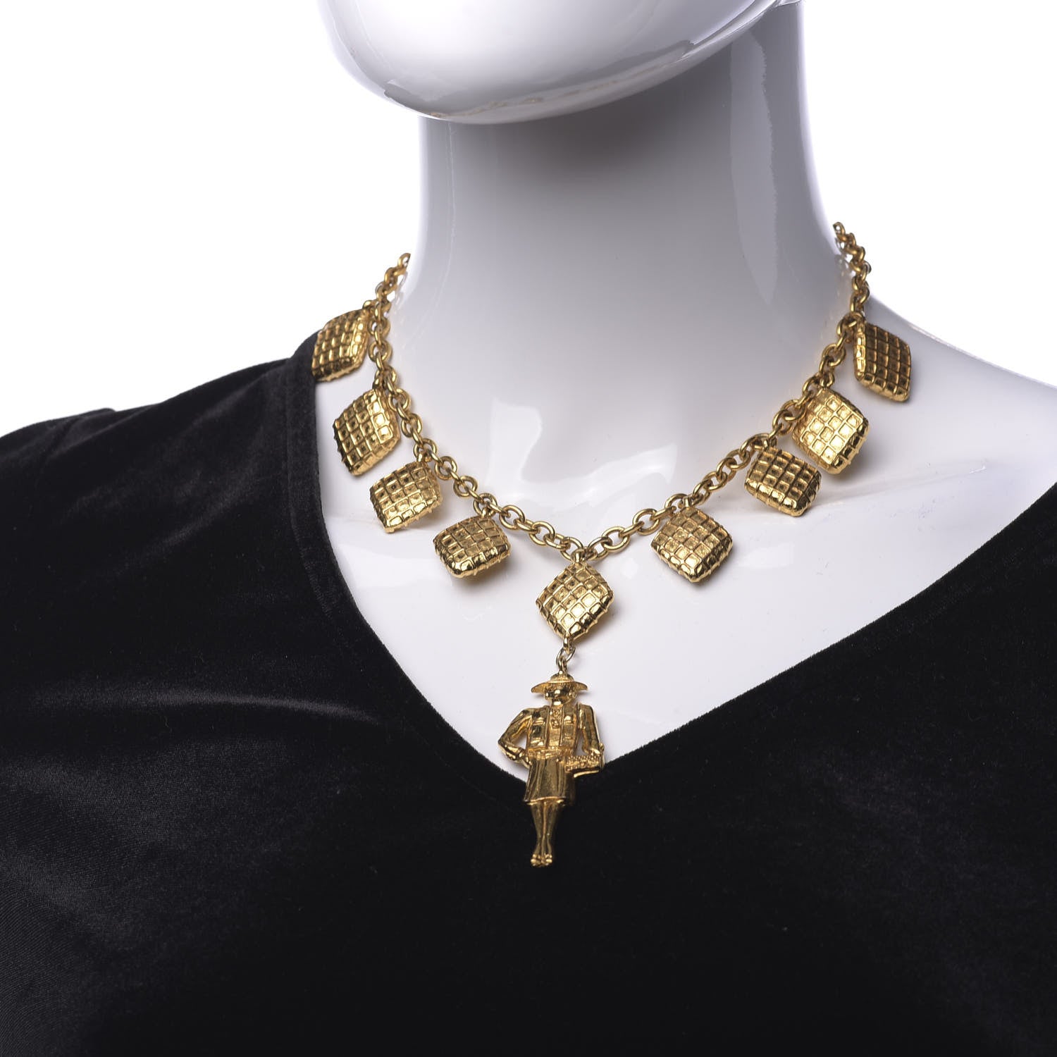 Chanel Coco Quilted Charms Short Necklace Gold 2 of 6