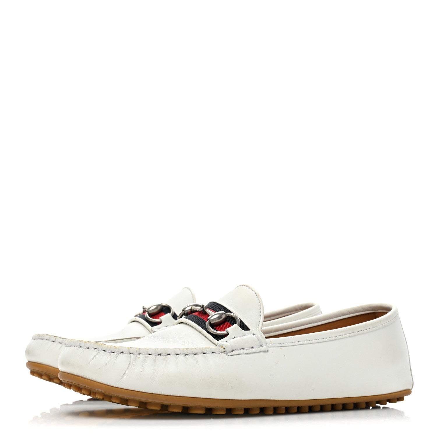 Gucci Miro Soft Calfskin Web Mens Horsebit Driver Loafers 7 White 3 of 12