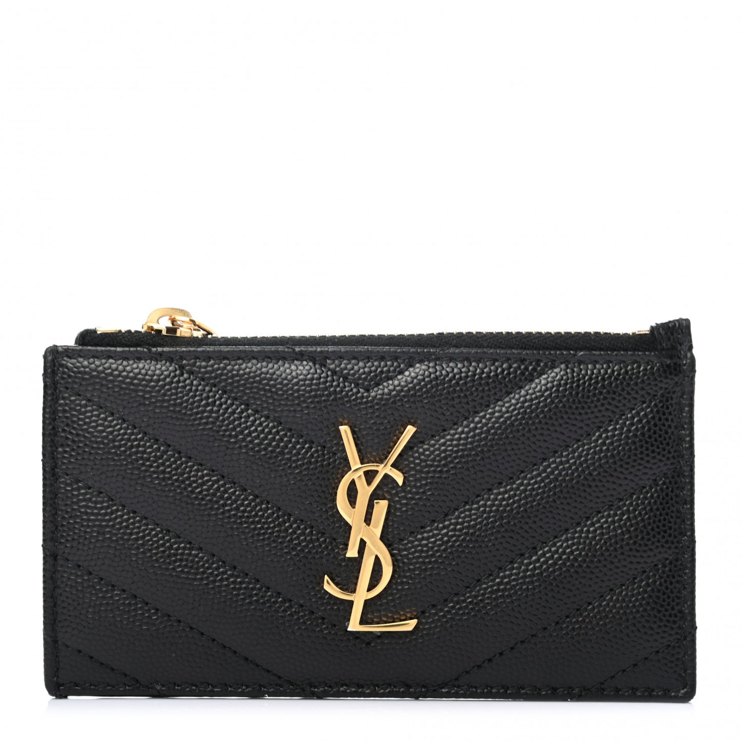 Grain De Poudre Matelasse Chevron Monogram Fragments Zippered Card Case Black