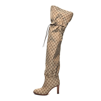 Gucci Monogram Over the Knee Boots 40 Beige Ebony 1 of 6