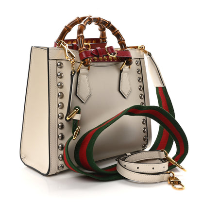 Gucci Calfskin Studded Loved Small Diana Tote Bag Mystic White Hibiscus Red 3 of 10