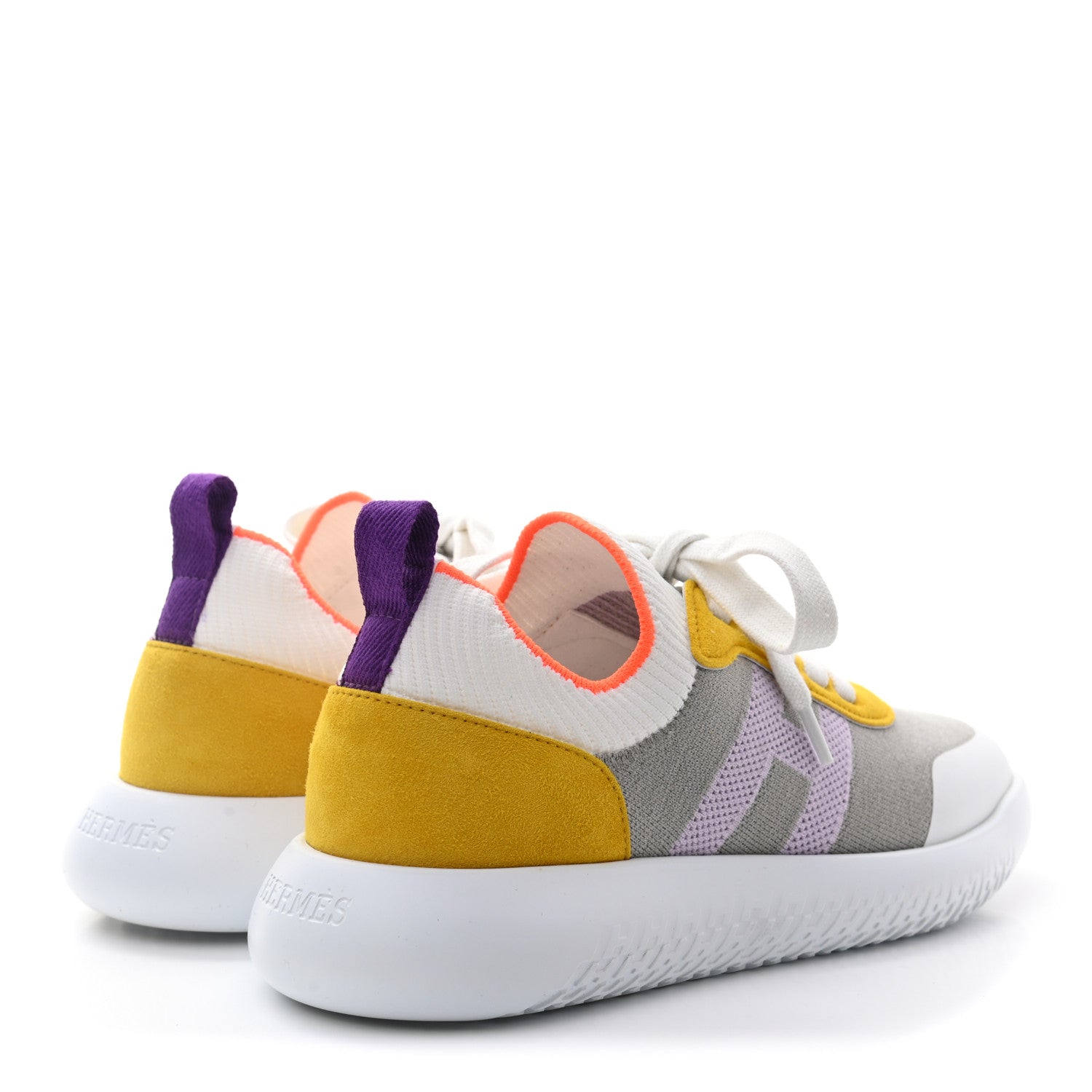 Hermes Knit Suede Goatskin Womens Crew Sneakers 35.5 Multicolor Gris 4 of 8