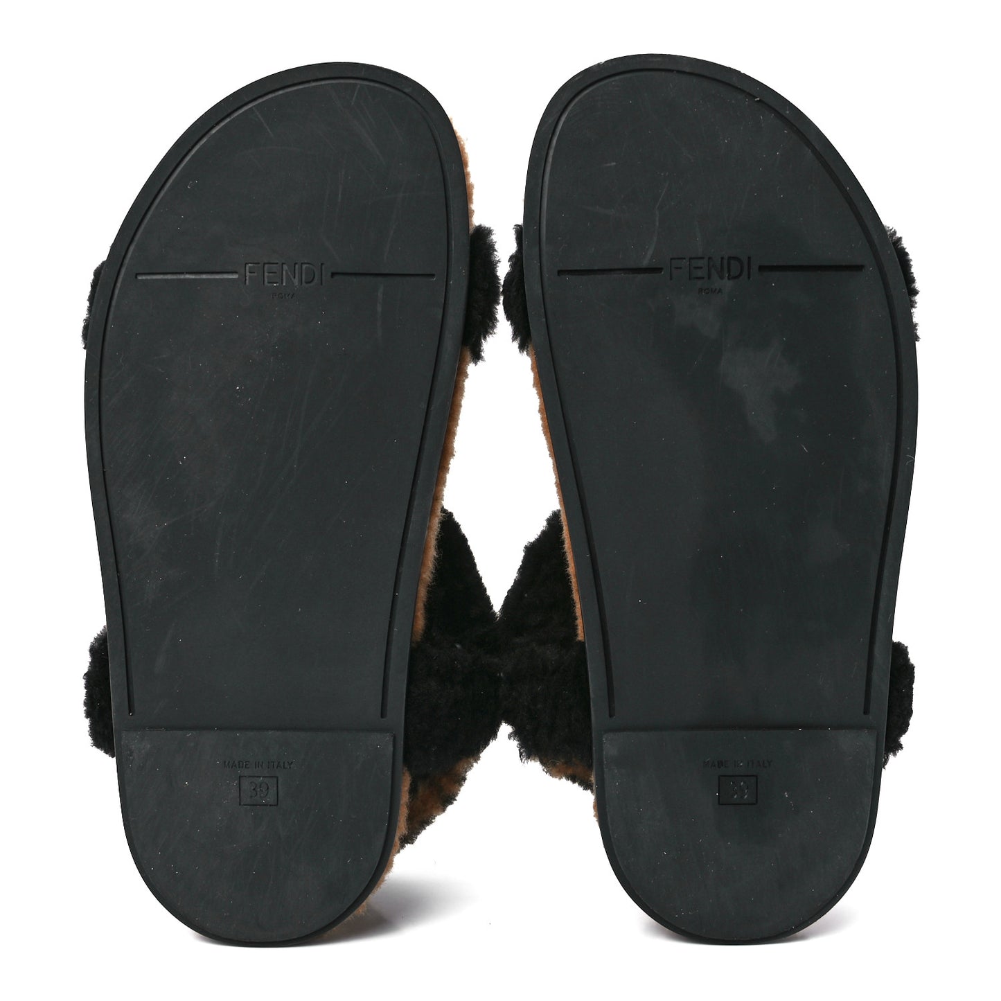 Shearling FF Fendi Feel Sandals 39 Tobacco Black