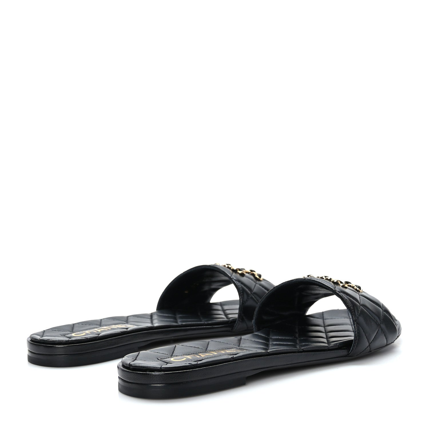 Chanel Shiny Goatskin Quilted CC Mules Sandals 39 Black 4 of 8
