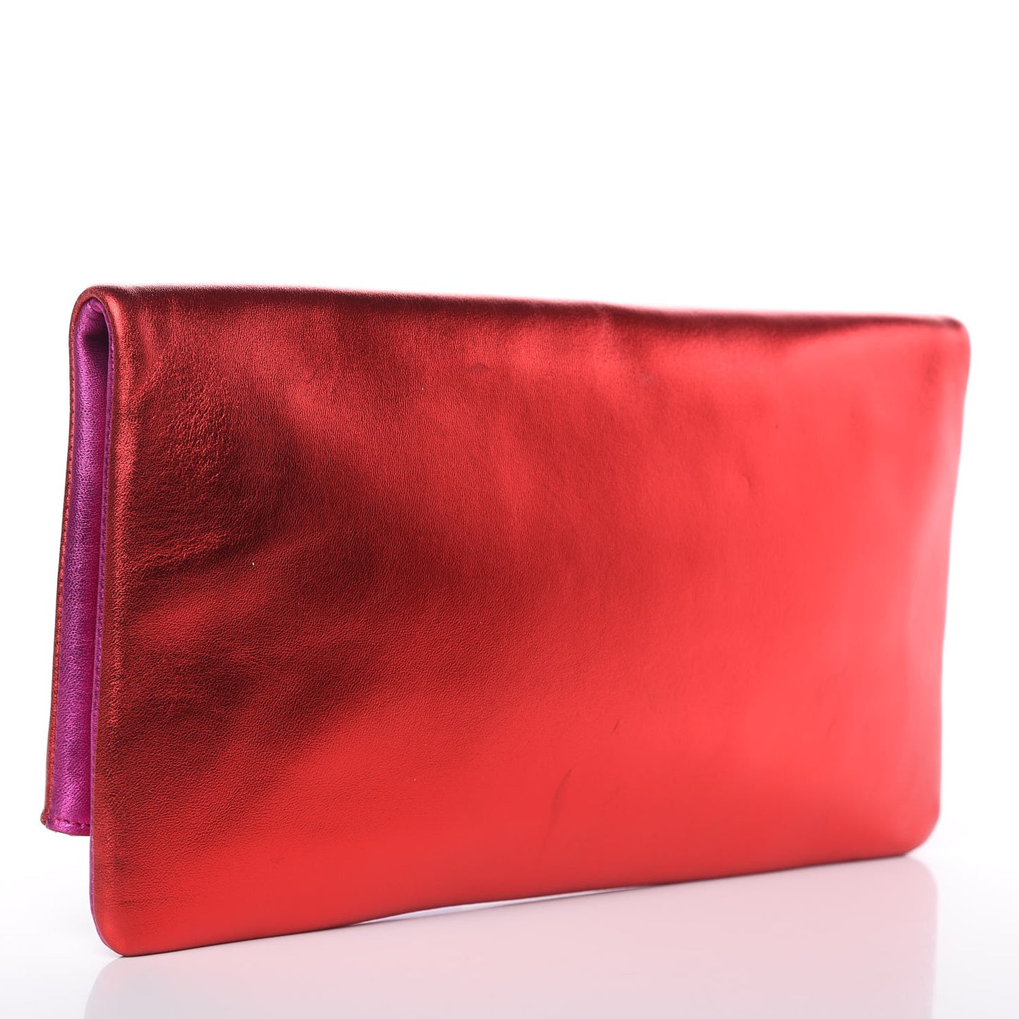 Metallic Smooth Calfskin Letters Fold-Over Clutch Red Fuchsia