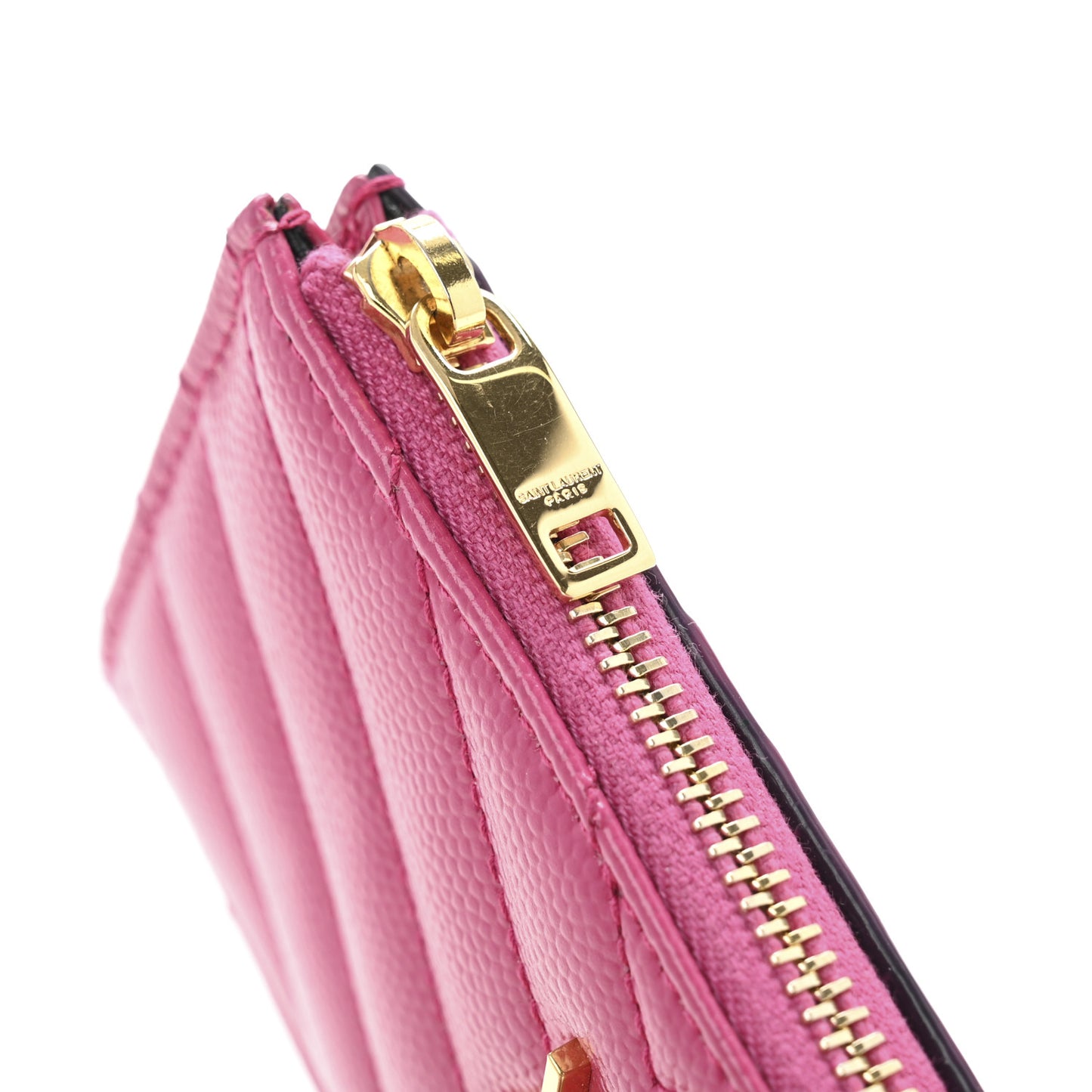 Grain De Poudre Matelasse Chevron Monogram Fragments Zippered Card Case Fresh Fuxia
