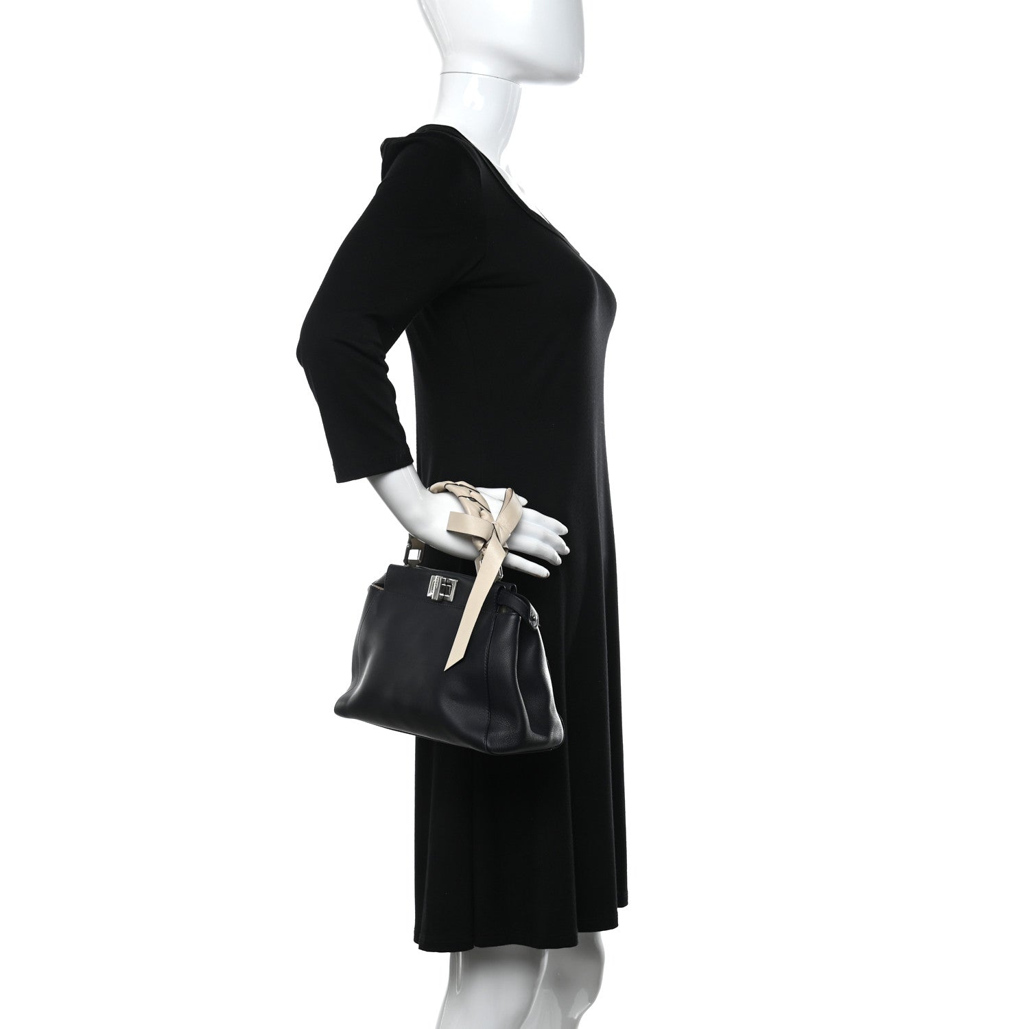 Fendi Vitello Seta Nappa Ribbon Mini Peekaboo Iconic Satchel Blue Notte Camelia 3 of 13