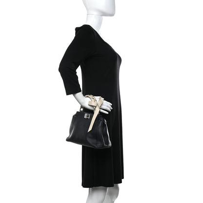 Fendi Vitello Seta Nappa Ribbon Mini Peekaboo Iconic Satchel Blue Notte Camelia 3 of 13