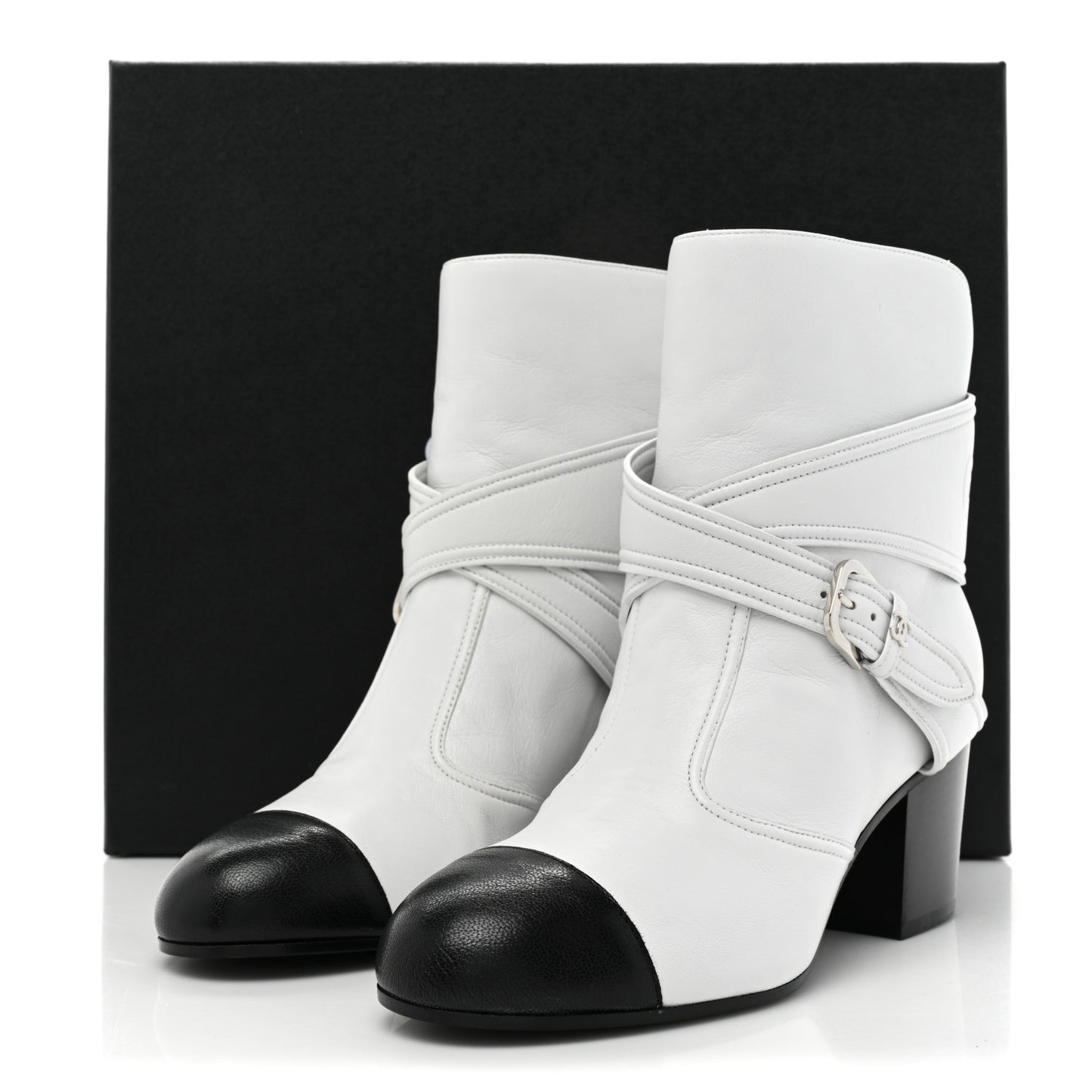 Lambskin Goatskin Cap Toe Boots 37 White Black