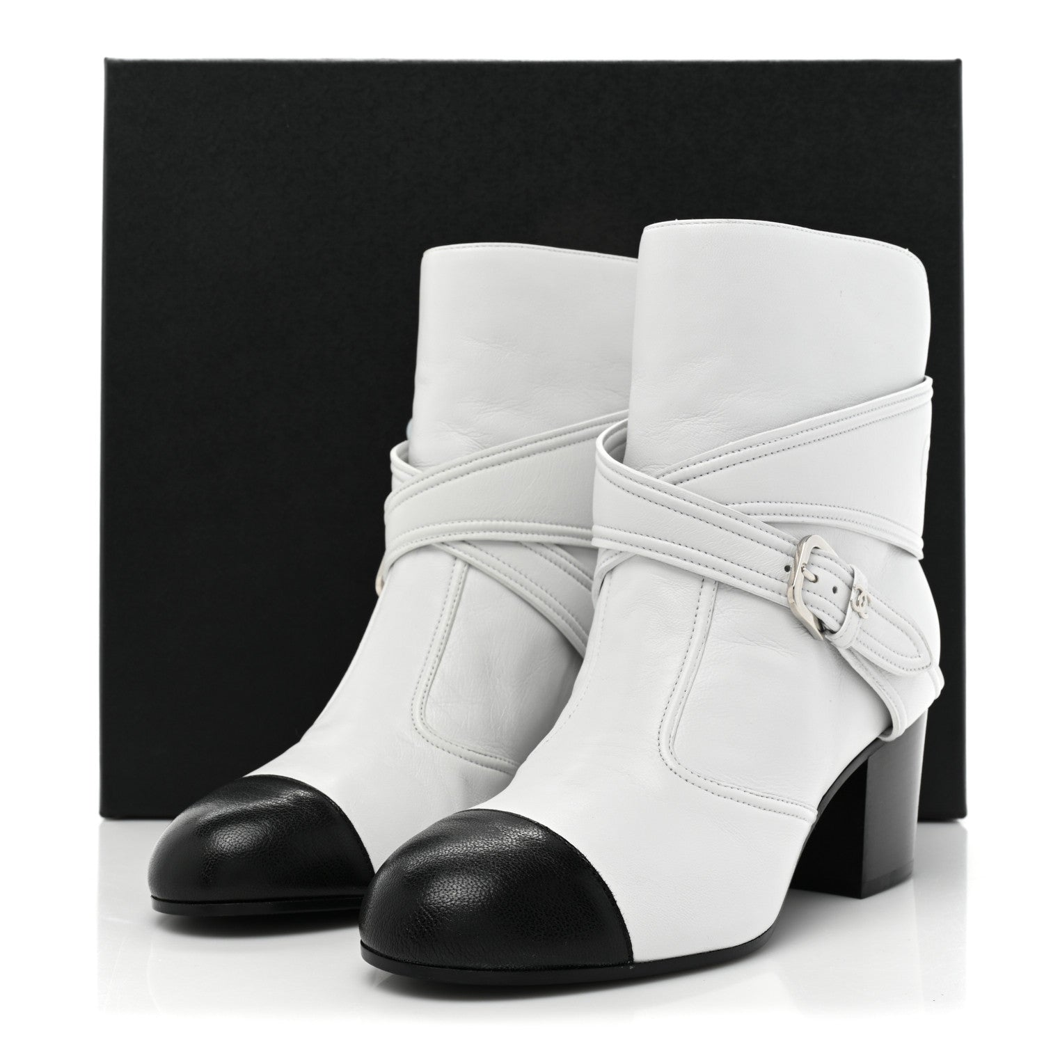 Chanel Lambskin Goatskin Cap Toe Boots 37 White Black 10 of 10