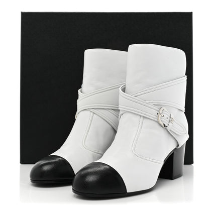 Chanel Lambskin Goatskin Cap Toe Boots 37 White Black 10 of 10