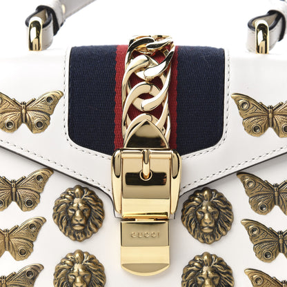 Gucci Calfskin Animal Studs Mini Sylvie Top Handle Bag White 11 of 11