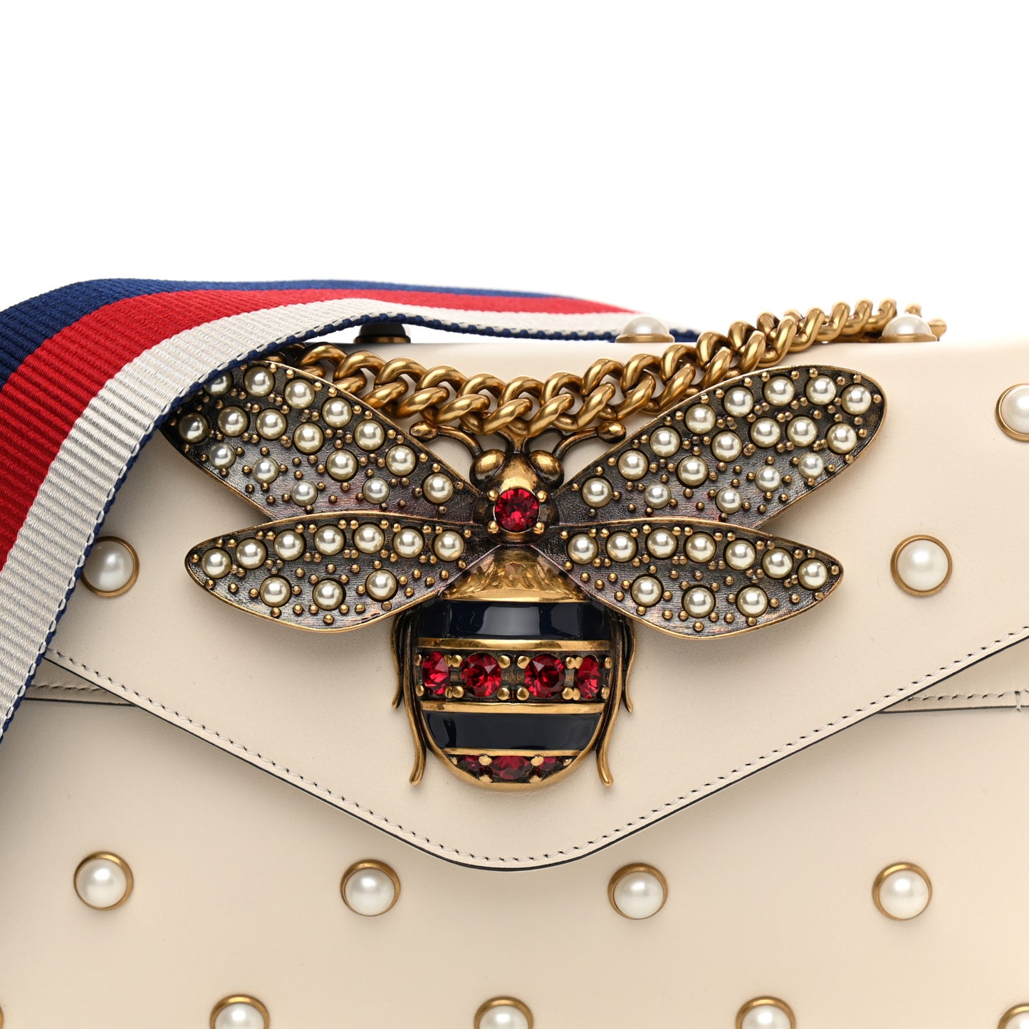 Nappa Pearl Studded Mini Queen Margaret Broadway Shoulder Bag Mystic White