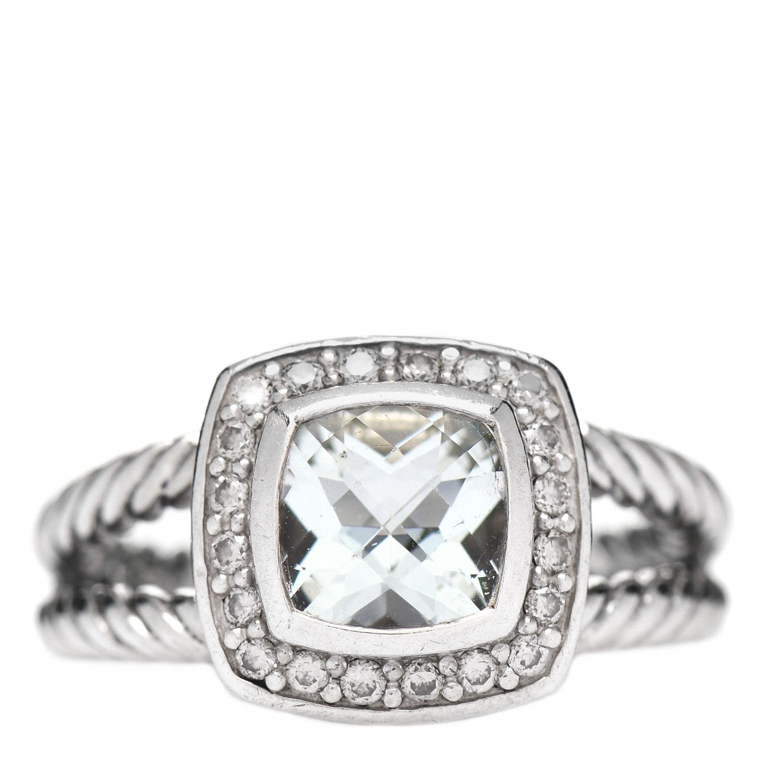 David Yurman Sterling Silver Diamond Prasiolite 7mm Petite Albion Ring 52 6 1 of 5