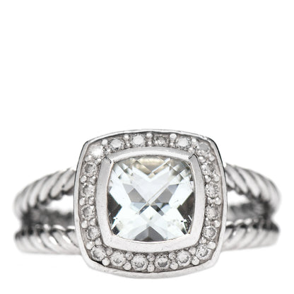 David Yurman Sterling Silver Diamond Prasiolite 7mm Petite Albion Ring 52 6 1 of 5