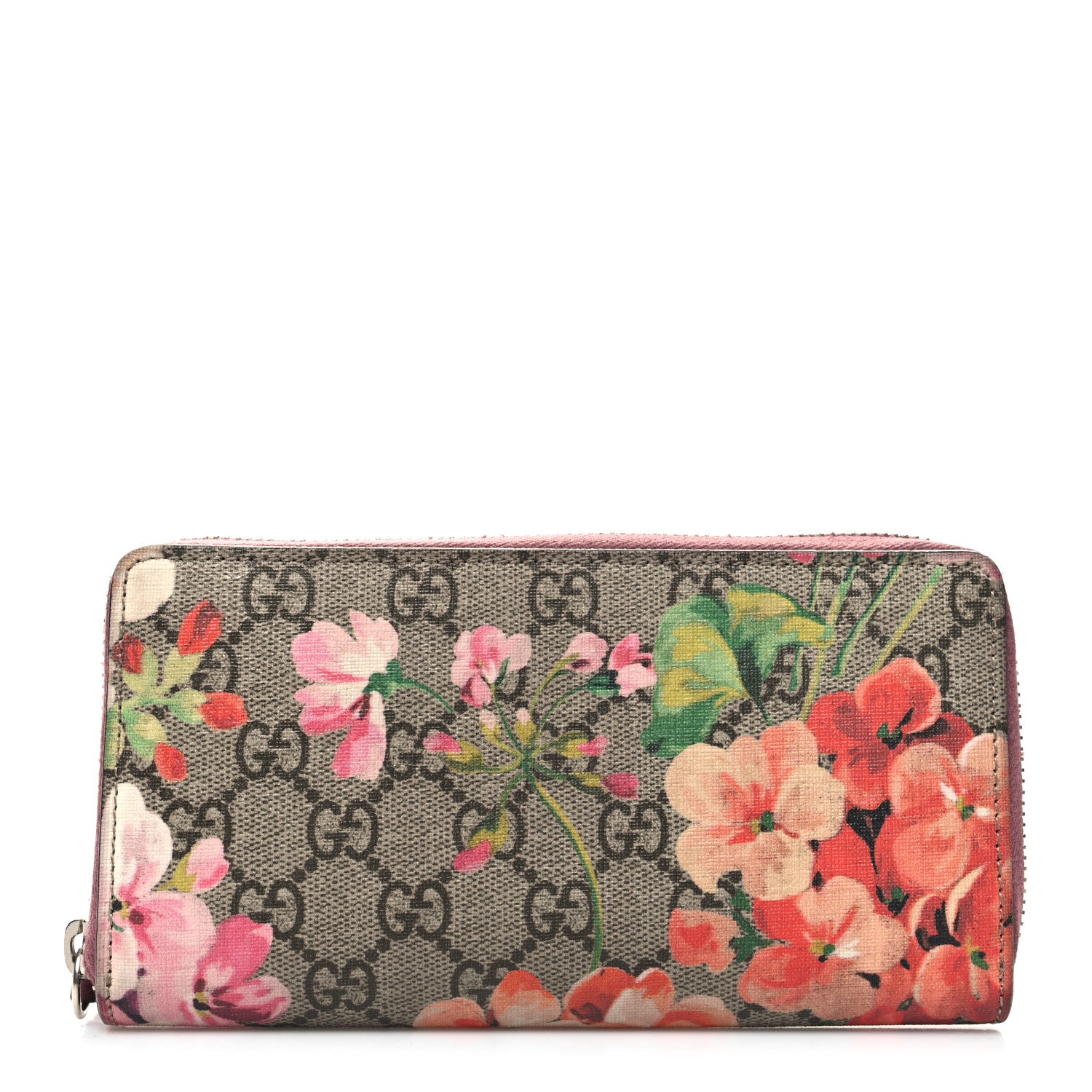 Gucci GG Supreme Monogram Blooms Zip Around Wallet Beige Multicolor Dry Rose 1 of 11