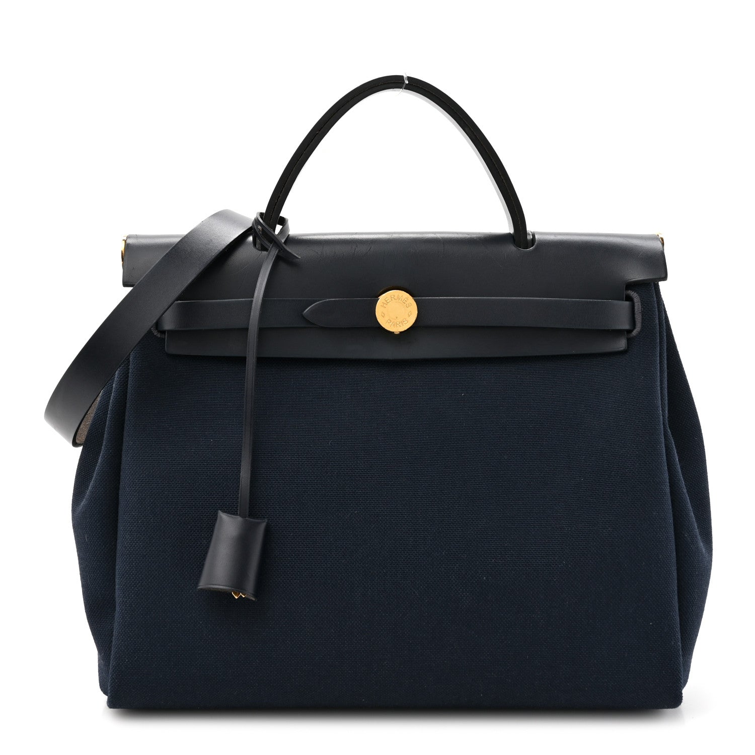 Hermes Military Toile Vache Hunter Herbag Zip Retourne 31 PM Bleu Marine Black 1 of 15