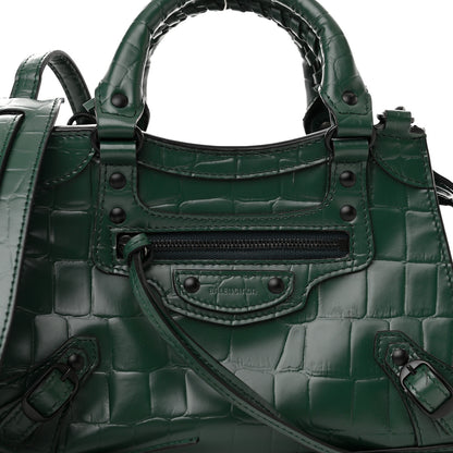 Balenciaga Semi Shiny Calfskin Crocodile Embossed Neo Classic Black Hardware Mini City Forest Green 7 of 14
