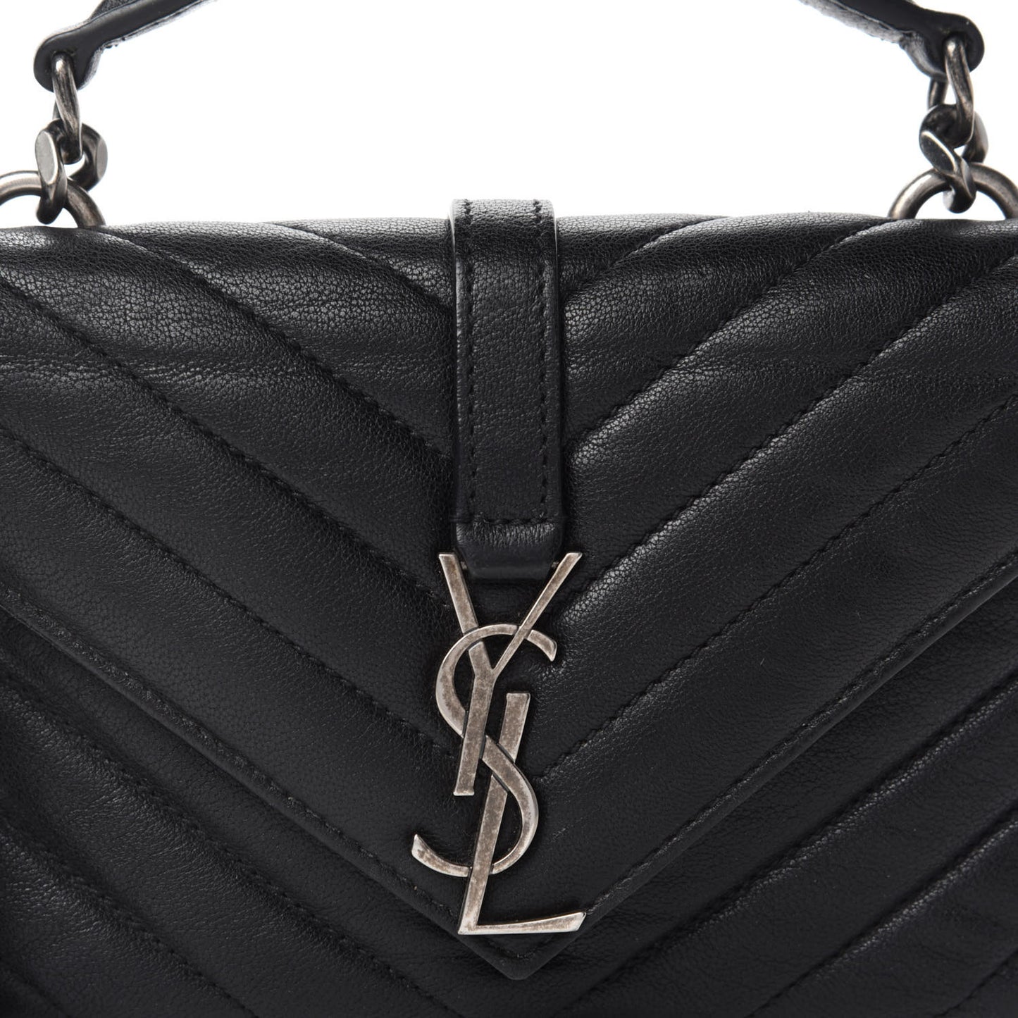 Sheepskin Matelasse Chevron Monogram College Chain Wallet Black