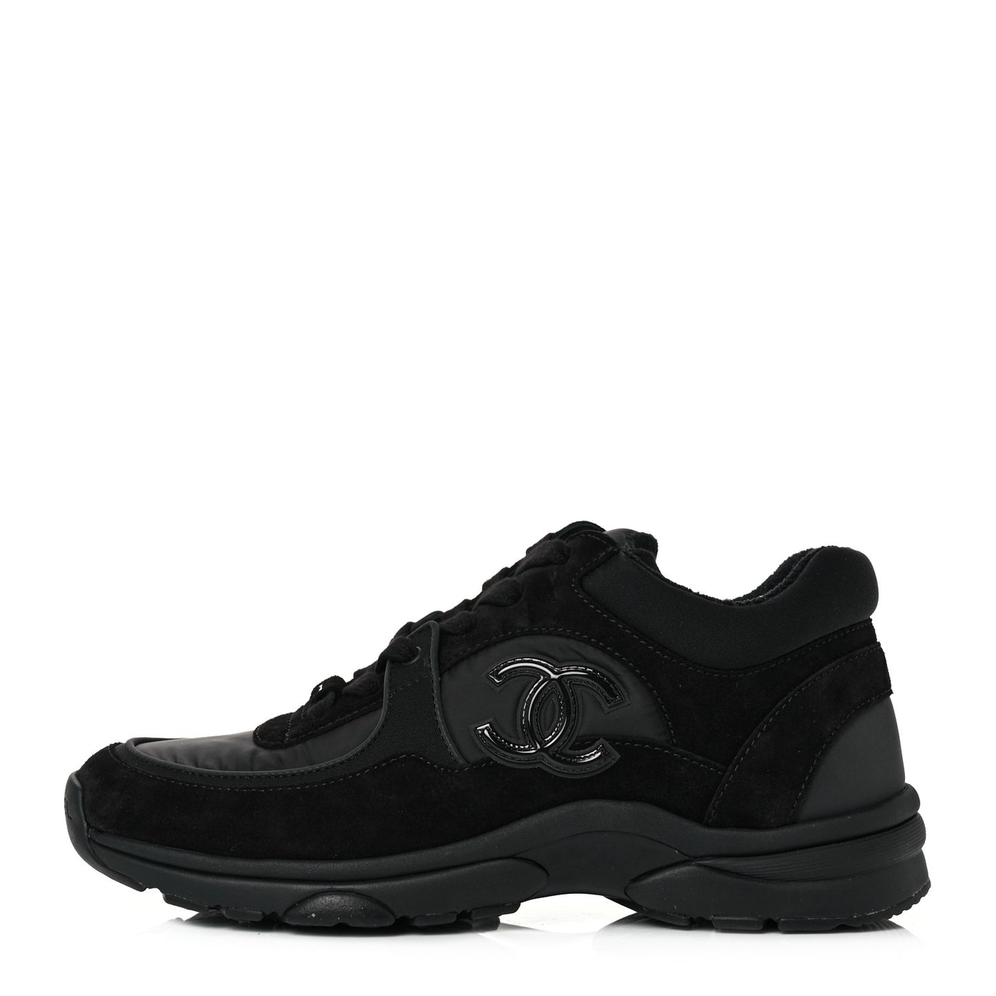 Fabric Calfskin Suede CC Sneakers 36 Black