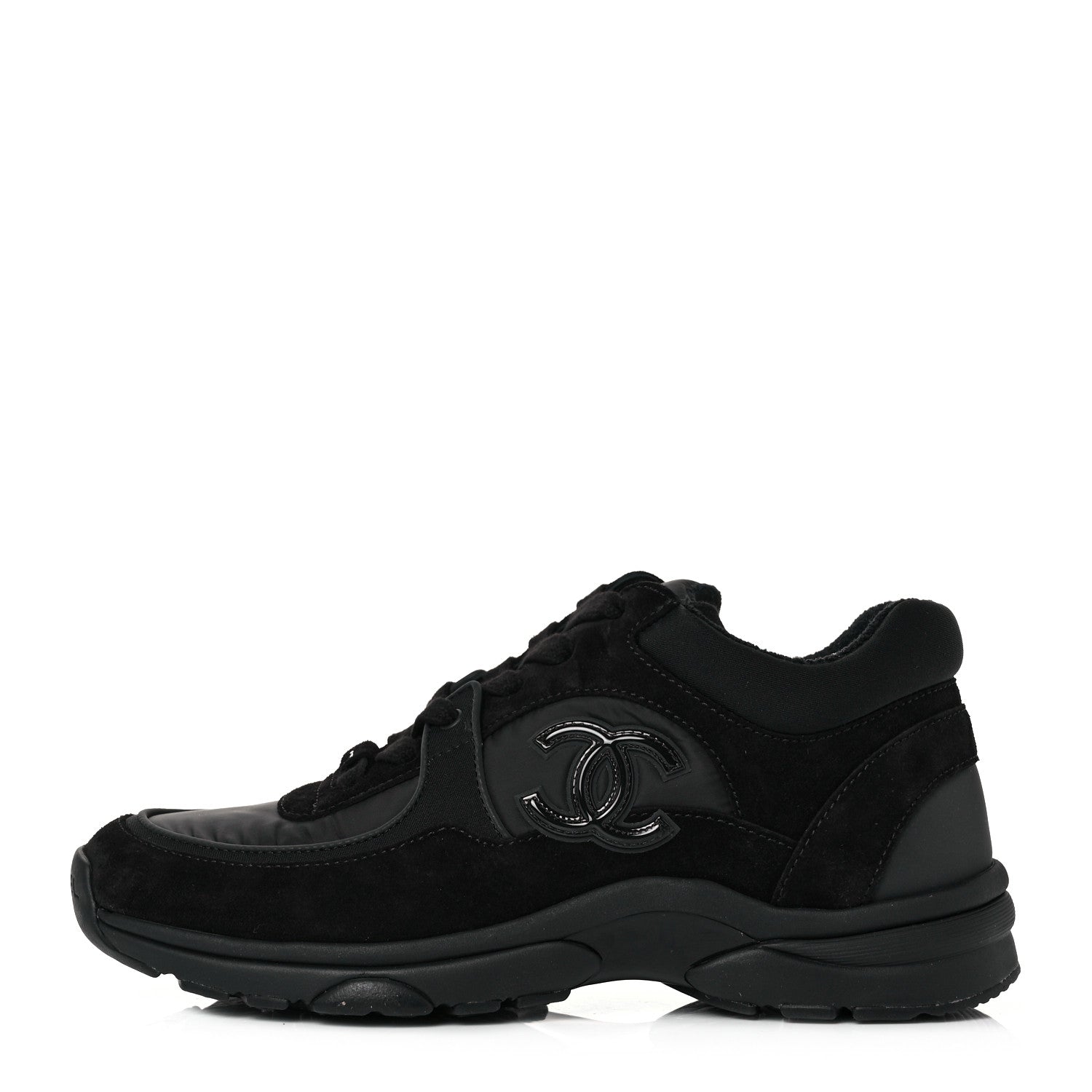 Chanel Fabric Calfskin Suede CC Sneakers 36 Black 1 of 7