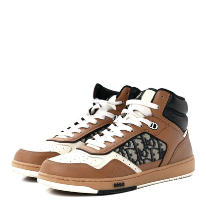 Christian Dior Smooth Calfskin Jacquard Oblique Mens B27 High Top Sneakers 41 Coffee Cream Black 3 of 8
