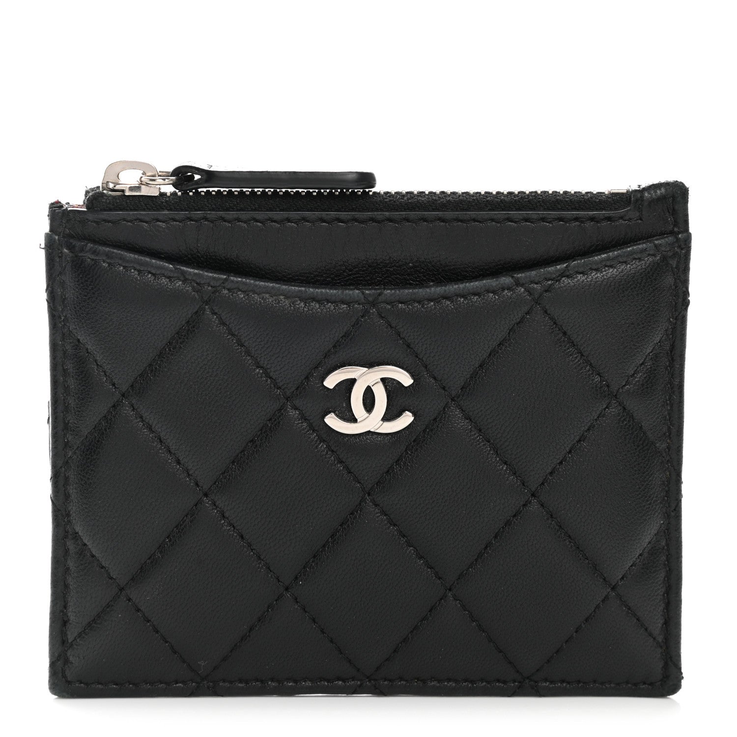 Chanel Lambskin Quilted CC Zip Card Holder Black 1 of 9