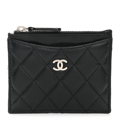 Chanel Lambskin Quilted CC Zip Card Holder Black 1 of 9