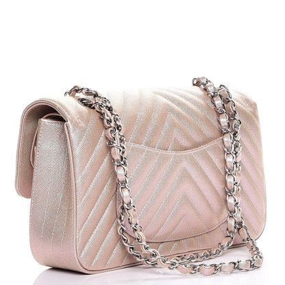 Chanel Metallic Caviar Chevron Quilted Medium Double Flap Light Gold 3 of 8