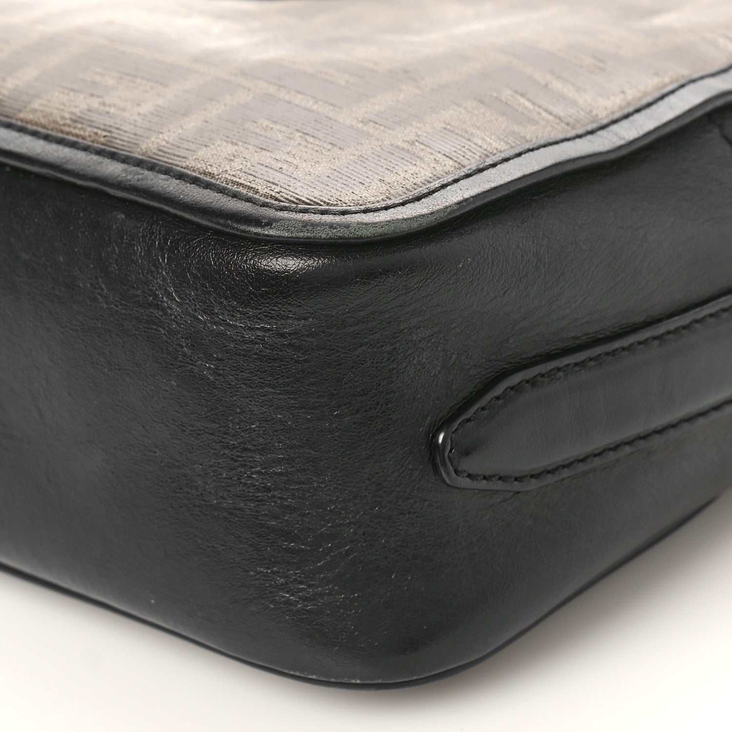 Fendi Glazed Fabric Vitello Century FF 1974 Stamp Patch Camera Case Mogano Panna Black 8 of 8