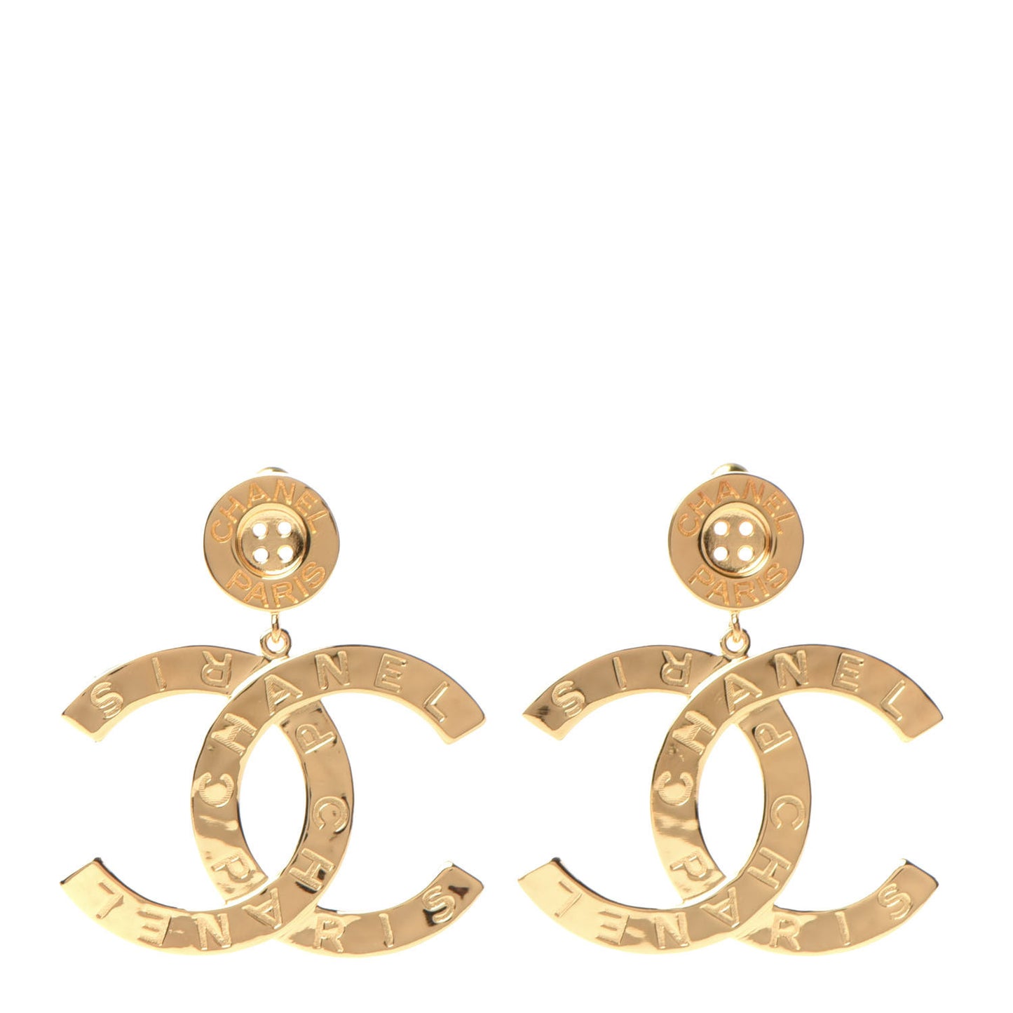 Metal Large Paris Button Earrings Gold