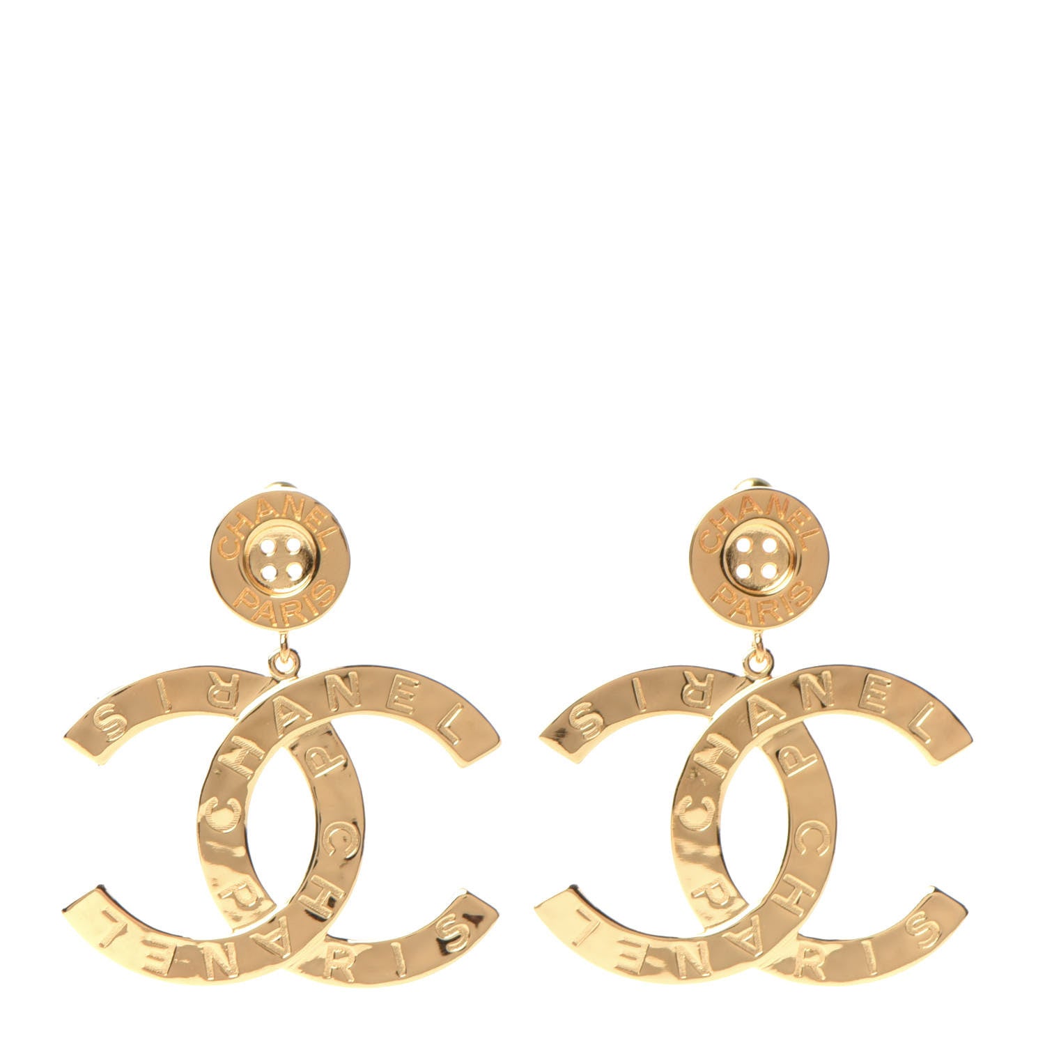 Chanel Metal Large Paris Button Earrings Gold 1 of 6