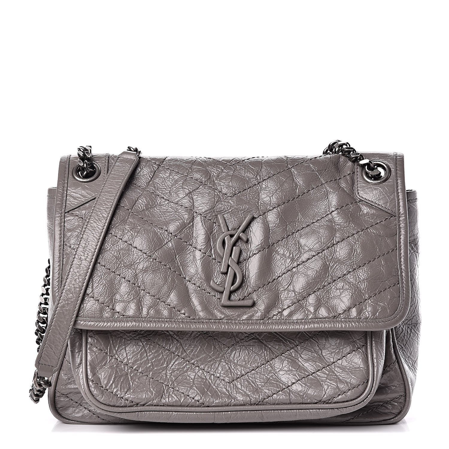 Saint Laurent Crinkled Calfskin Matelasse Monogram Medium Niki Chain Satchel Fog 1 of 11