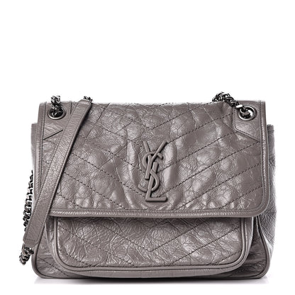 Saint Laurent Crinkled Calfskin Matelasse Monogram Medium Niki Chain Satchel Fog 1 of 11