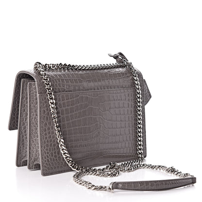 Saint Laurent Calfskin Crocodile Embossed Medium Monogram Sunset Fog 3 of 11