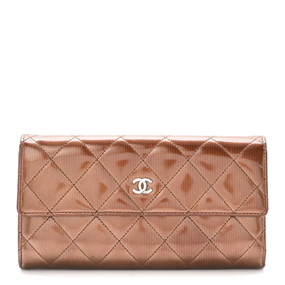 Chanel Striated Patent Quilted Large Gusset Flap Wallet Bronze 1 of 8