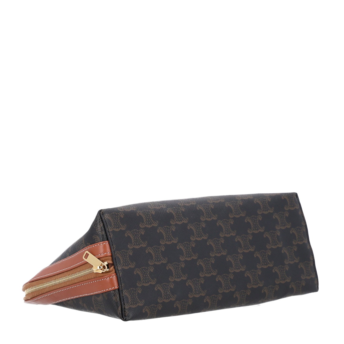 Triomphe Canvas Calfskin Large Cosmetic Pouch Tan