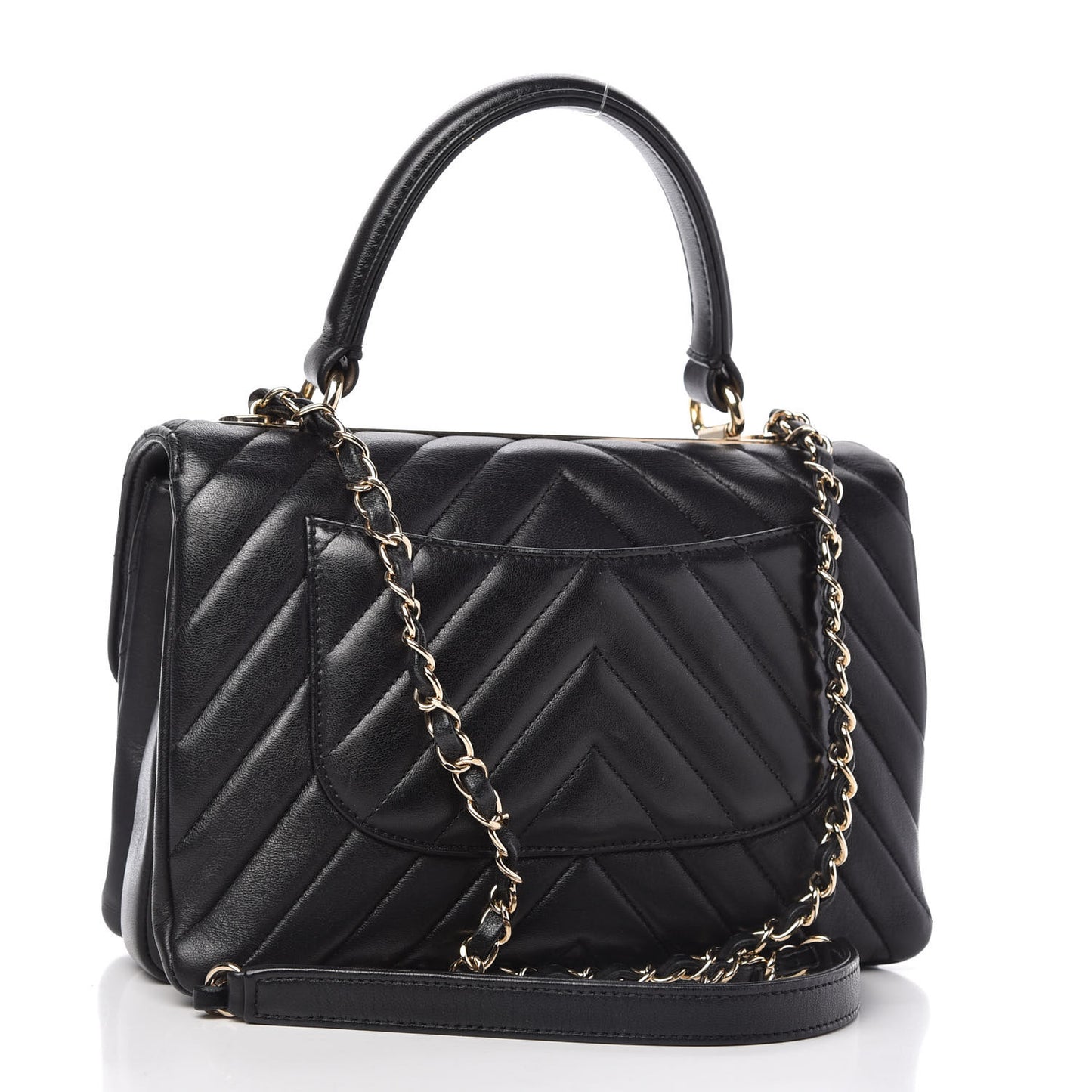 Lambskin Chevron Quilted Small Trendy CC Dual Handle Flap Bag Black