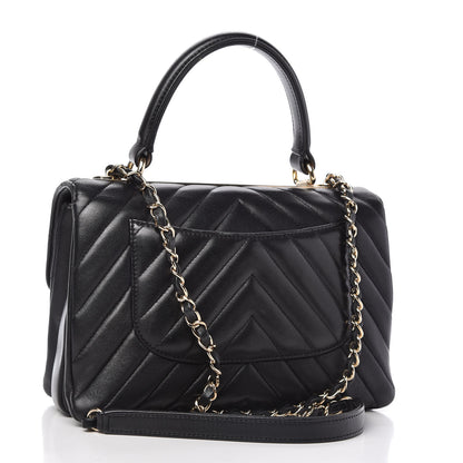 Chanel Lambskin Chevron Quilted Small Trendy CC Dual Handle Flap Bag Black 3 of 12