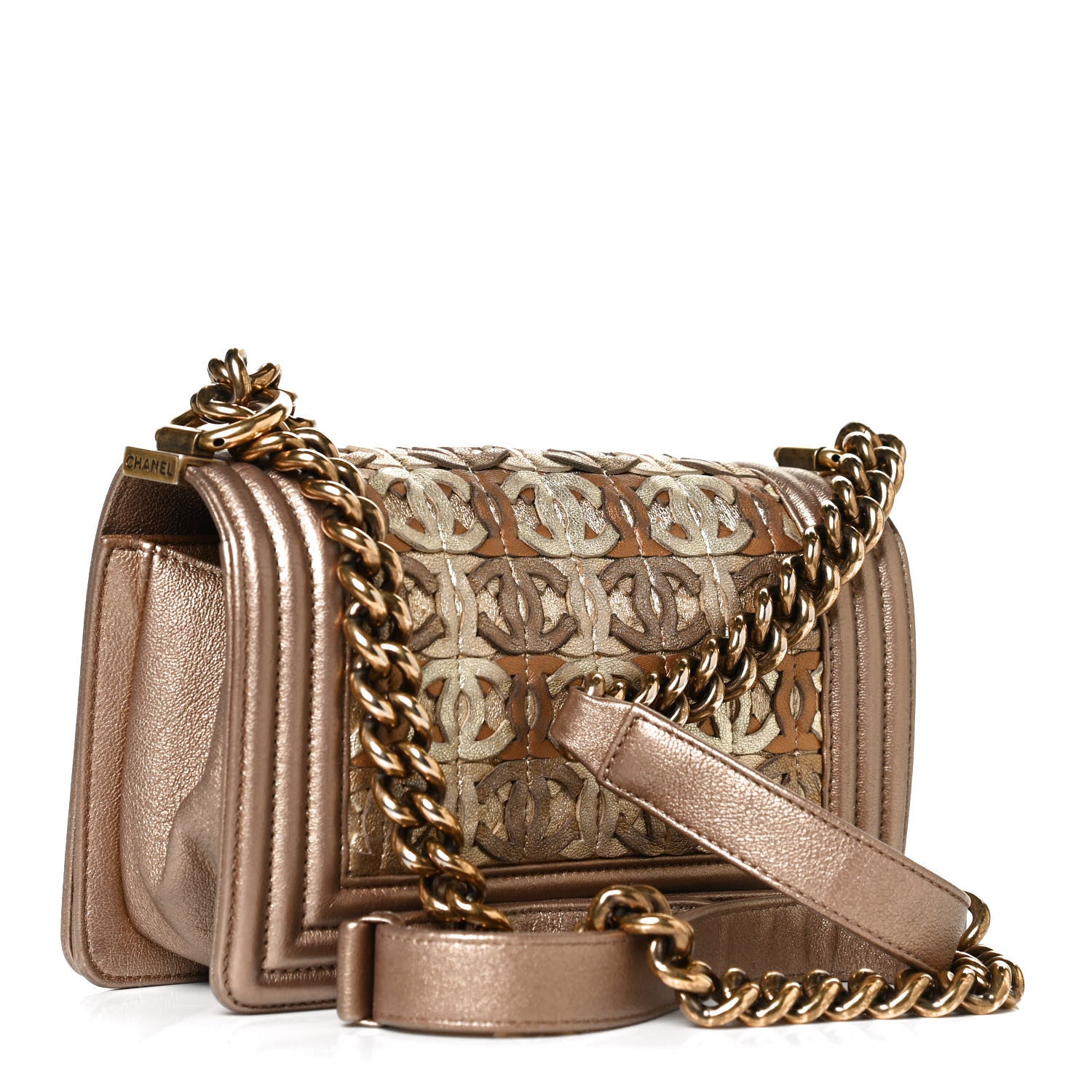Chanel Metallic Lambskin Small Golden CC Boy Flap Dark Gold 2 of 9