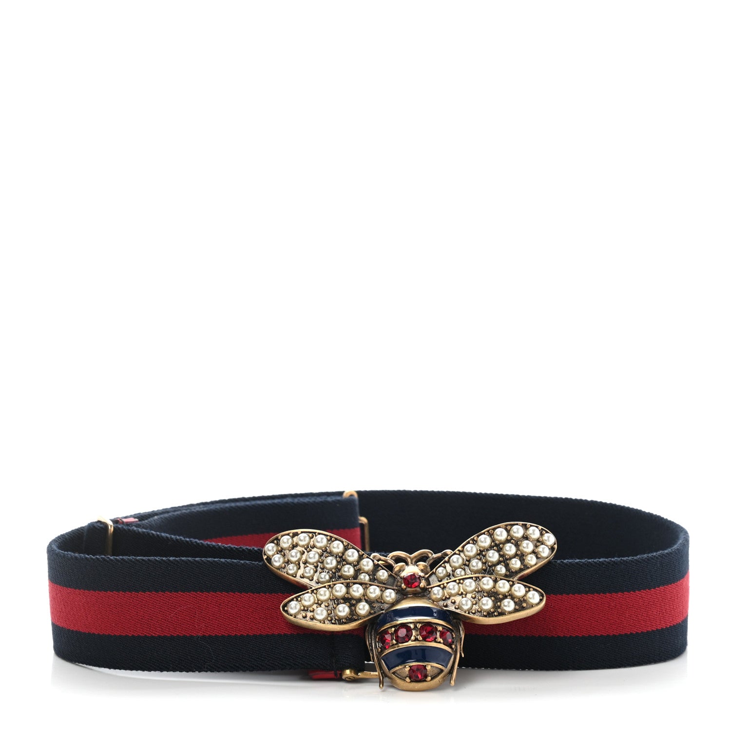 Gucci Web Queen Margaret Bee Belt 90 36 Red Navy 1 of 7