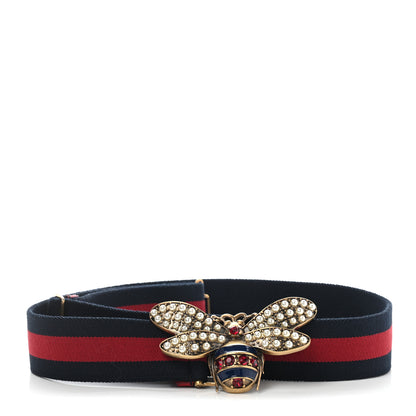 Gucci Web Queen Margaret Bee Belt 90 36 Red Navy 1 of 7