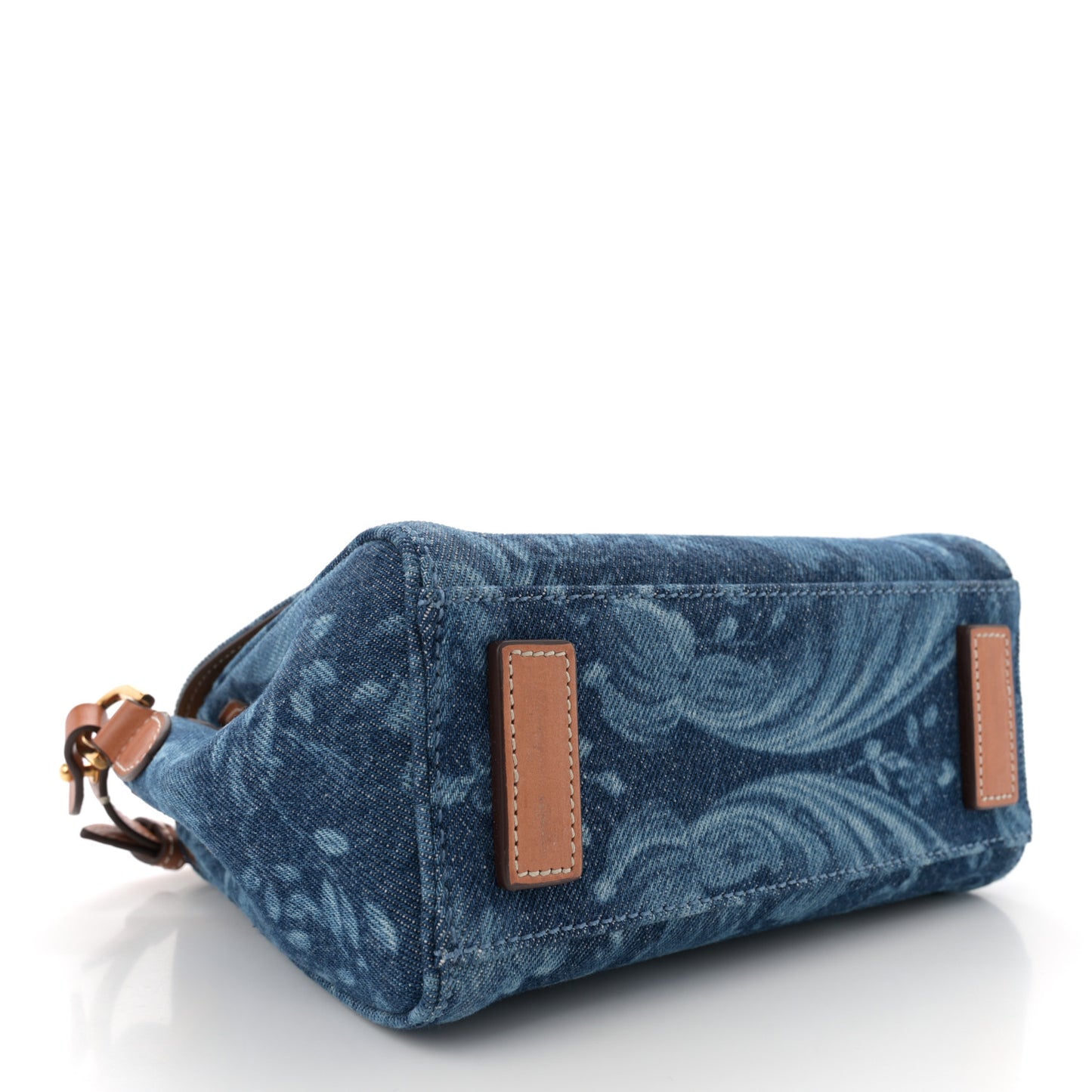 Denim Barocco Small La Medusa Chain Top Handle Handbag Blue Camel