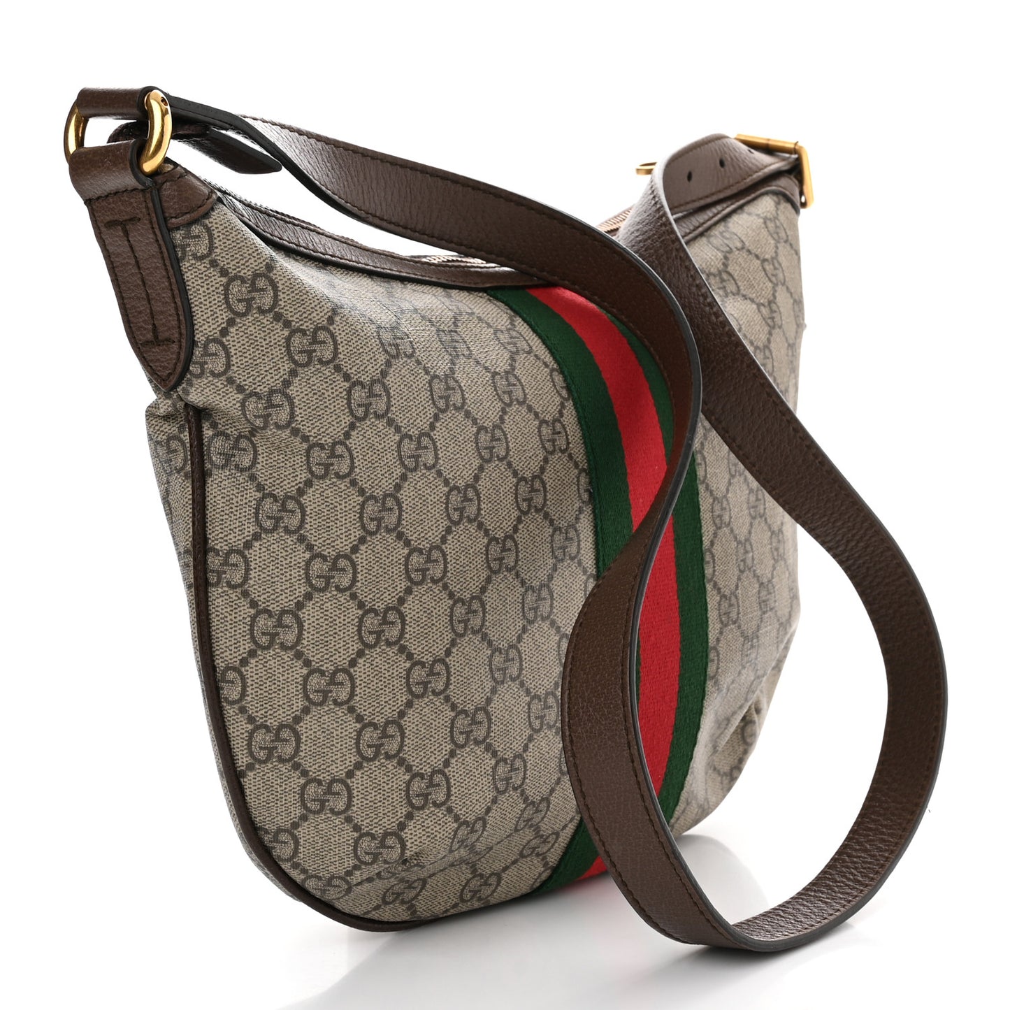 GG Supreme Monogram Web Small Ophidia Half Moon Hobo Brown