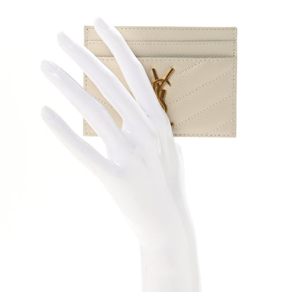 Saint Laurent Grain De Poudre Matelasse Chevron Monogram Credit Card Case Crema Soft 2 of 6