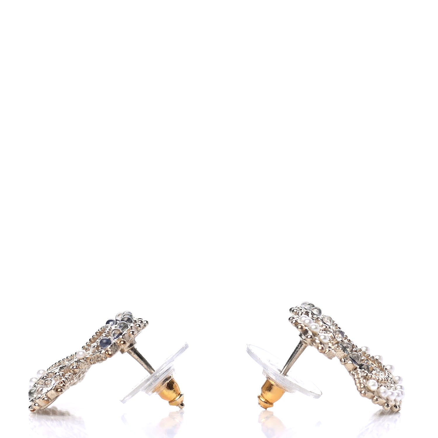Chanel Pearl CC Earrings Blue Gold 3 of 4